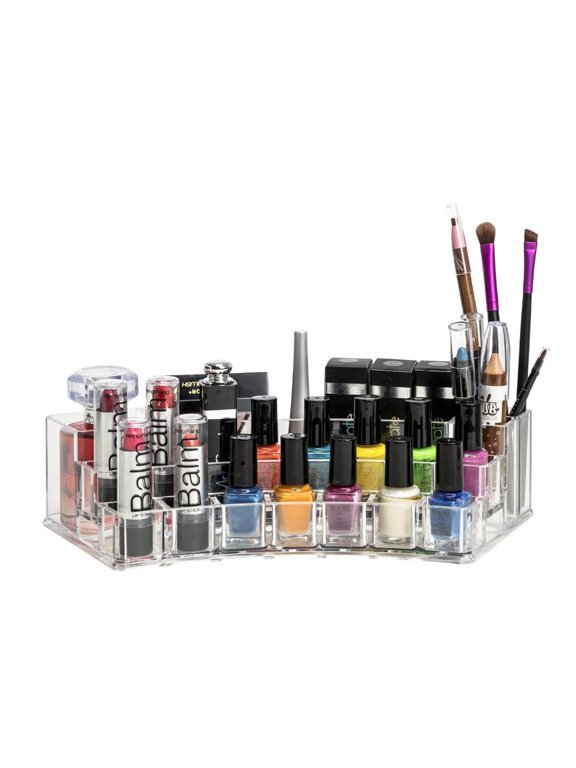 K-Cliff's Clear Acrylic Makeup Organizer Features 19 Compartments for Lipsticks Brushes, Cosmetic Organizer