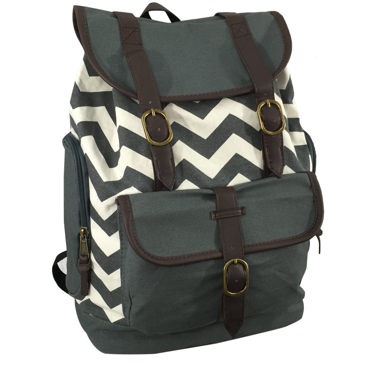 K-Cliffs 100% Canvas Laptop Bookbag Fits 15 inch Laptop  Chrome Book, Travel School Bag, Print Grey white/Chevron, Unisex, Teen to Adult