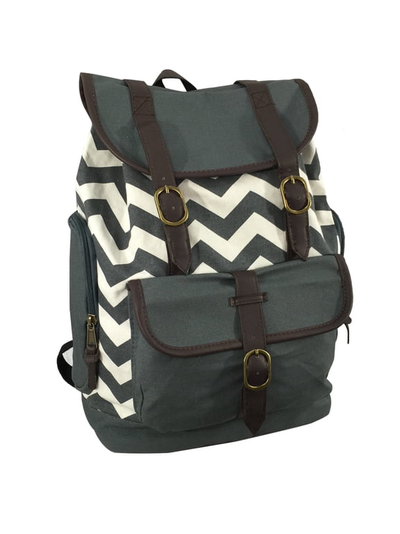 100% Canvas Laptop Bookbag Fits 15 inch Laptop Chrome Book, Travel School Bag, Print Grey white/Chevron, Unisex, Teen to Adult