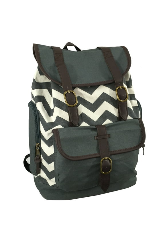 100% Canvas Laptop Bookbag Fits 15 inch Laptop Chrome Book, Travel School Bag, Print Grey white/Chevron, Unisex, Teen to Adult