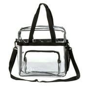 K-Cliffs 12" Clear Heavy Duty See Through Stadium Approved PVC Handbag Transparent Pouch Lunch Hand Bags Workbag Top Handle & Adjustable Shoulder Strap Black