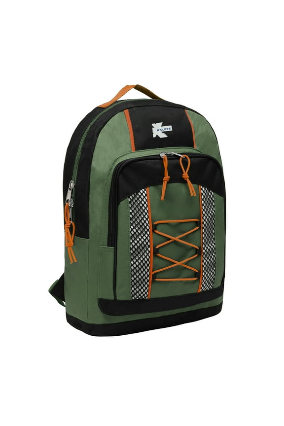 15" Lightweight Backpack Daypack Bungee Bookbag Travel School Bag Unisex Kids Teens & Adults Olive, Polyester