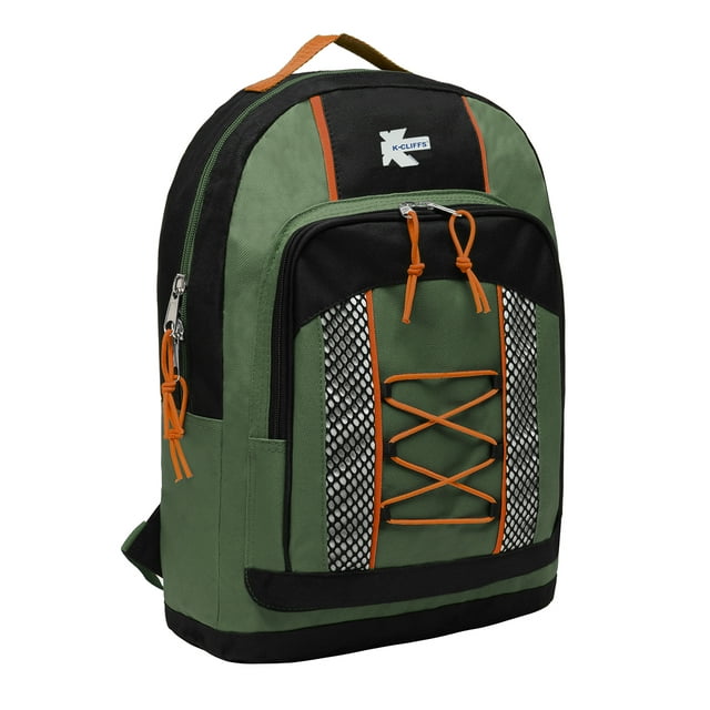 K-Cliffs 15" Lightweight Backpack, Daypack Bungee Water Resistant for Travel School and College, Unisex Color for Casual Everyday Kids & Teens (Olive)