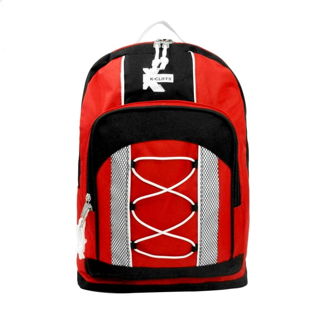 K-Cliffs 15” Lightweight School Backpack Daypack Bungee Bookbag Travel Unisex Kids- Adults Red, Polyester
