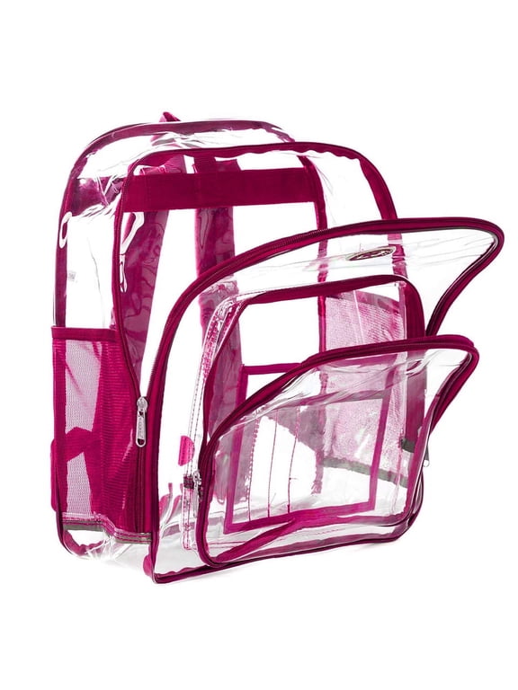 17" Unisex See-Through Clear 0.5mm PVC School Backpack, Hot Pink