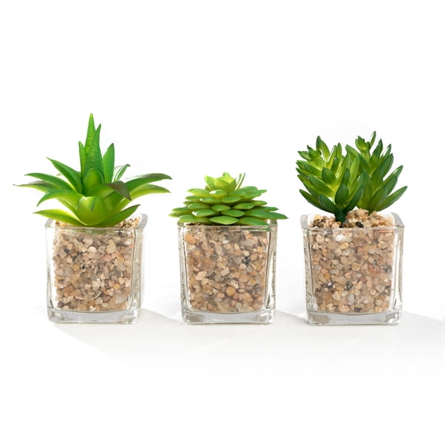 Set Of 2 Mini Faux Succulent Plants In Pots - Small Artificial Greenery For Home Decor