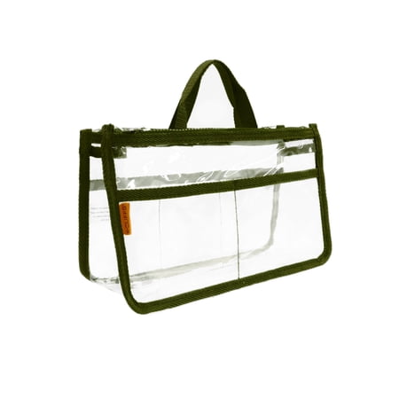 K-Cliffs 2 Pack - Cosmetic Purse Make-up Organizer | Clear PVC w/Zippers | Dk Green Trim