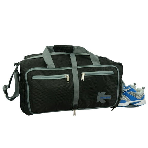 K-Cliffs  28" Foldable, Durable Duffel Bag. Lightweight Travel, Sport Gym Bag with Shoe Compartment,  Black