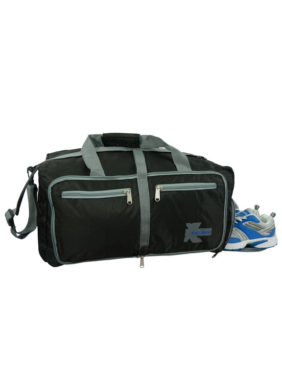 28" Foldable, Durable Duffel Bag. Lightweight Travel, Sport Gym Bag with Shoe Compartment, Black