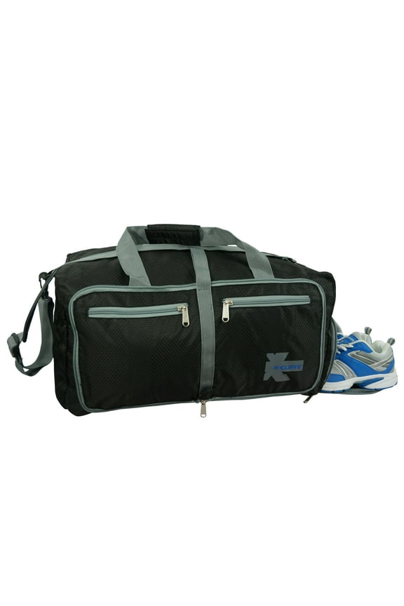 28" Foldable, Durable Duffel Bag. Lightweight Travel, Sport Gym Bag with Shoe Compartment, Black