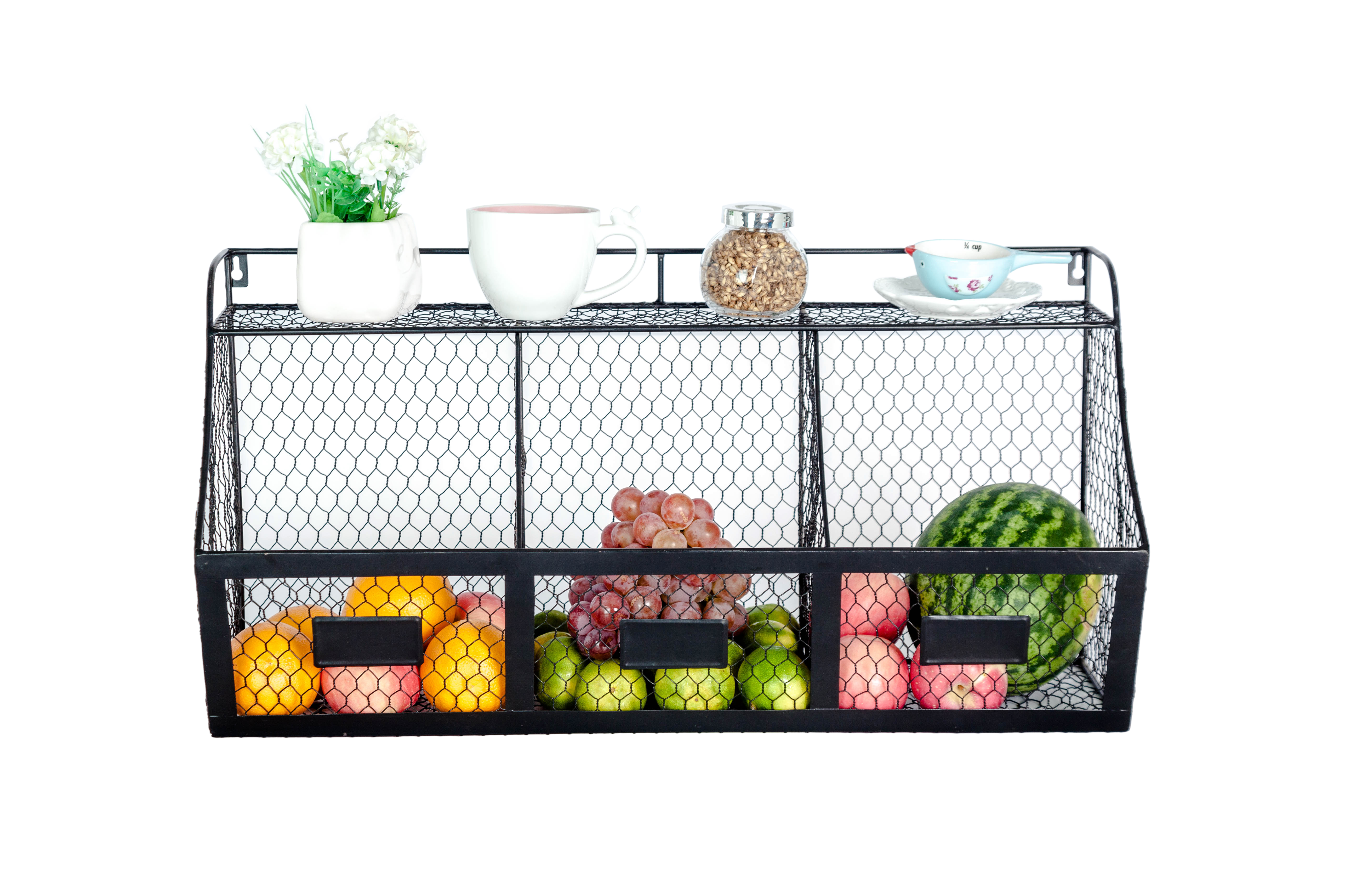 K-Cliffs 3 Compartment Basket, Large Wall Mount Metal Storage Hanging Fruit Organizer  Wire Baskets  Black Dimensions; 26x13x10 - image 1 of 5