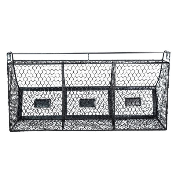 K-Cliffs 3 Compartment Wall Mount Metal Storage Basket Large Kitchen Hanging Metal Fruit Baskets Wire Organizer
