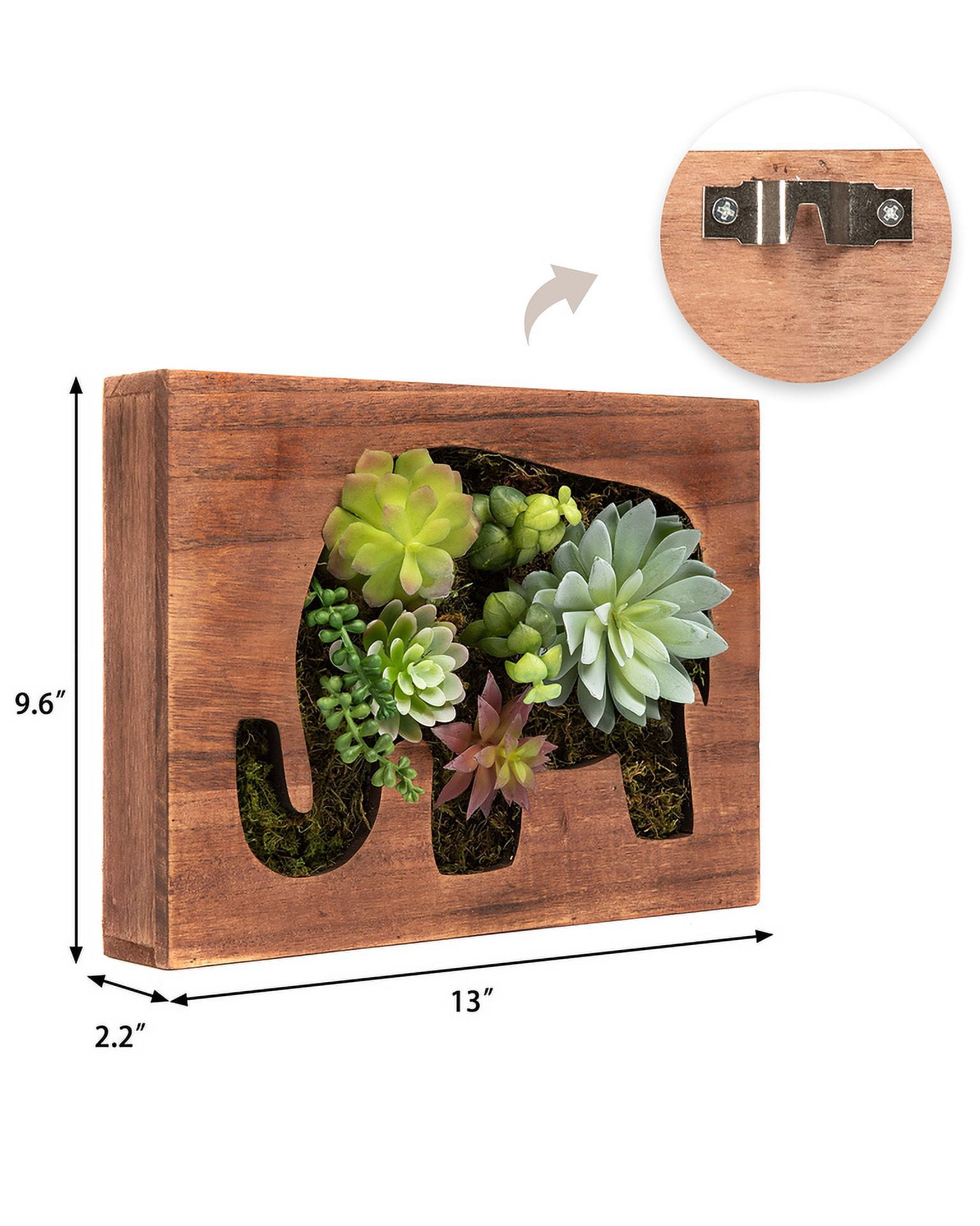 K-Cliffs 3D Home Decorative Elephant Succulent Wooden Wall Art Box/Key Holder, Brown