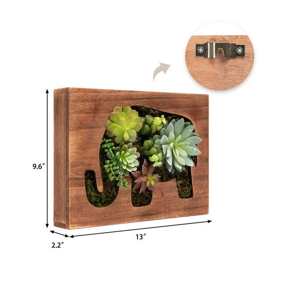 K-Cliffs 3D Home Decorative Elephant Succulent Wooden Wall Art Box/Key Holder, Brown