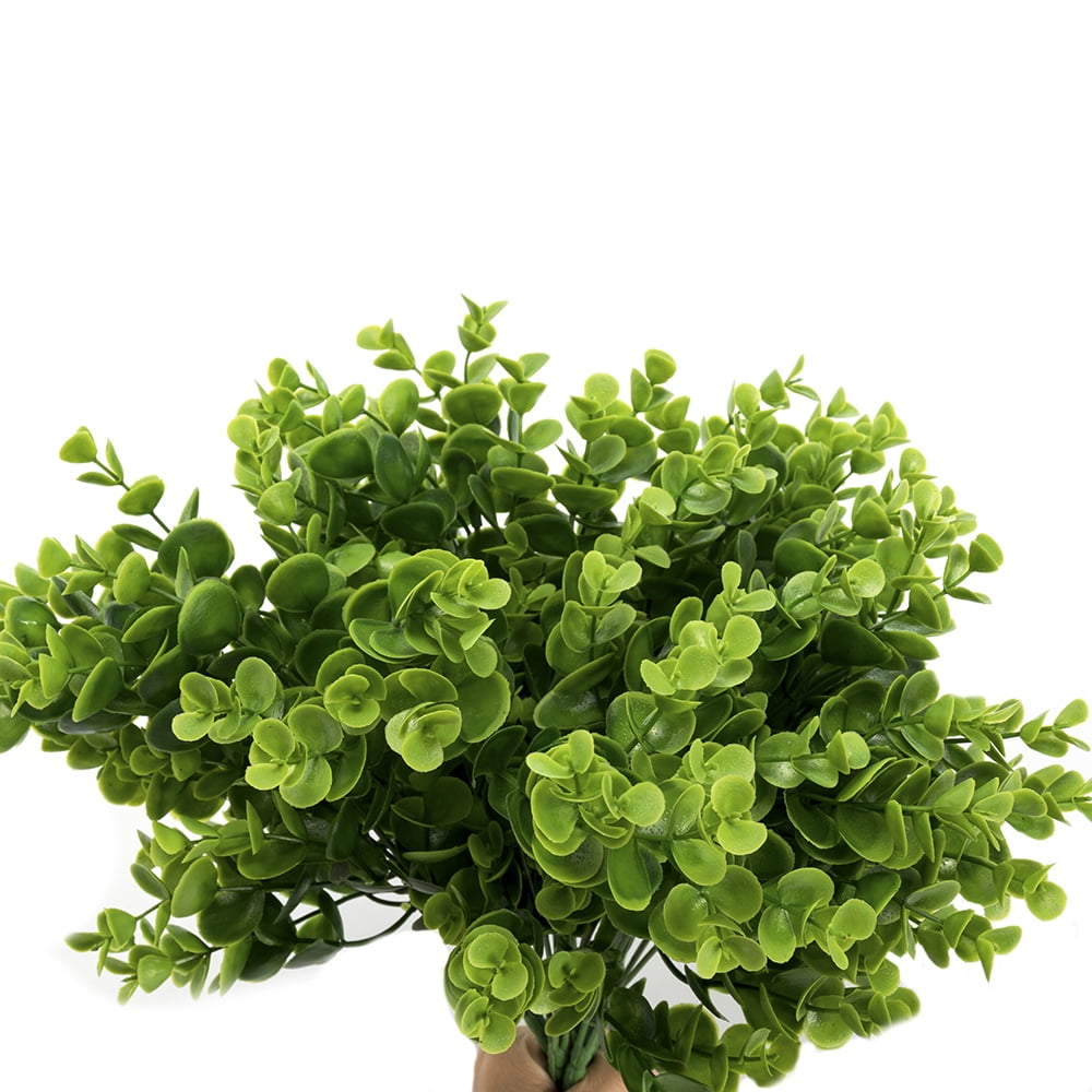 K-Cliffs 3pcs Artificial Green Shrubs Faux Eucalyptus Leaves Unpotted