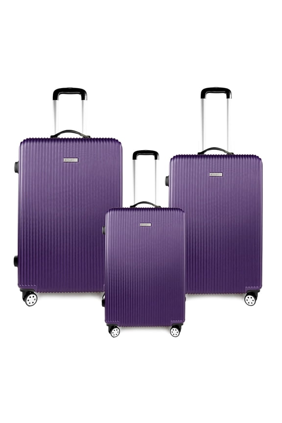 3pcs Luggage Set Lightweight Expandable Hard sided ABS Spinner Travel Suitcase Purple