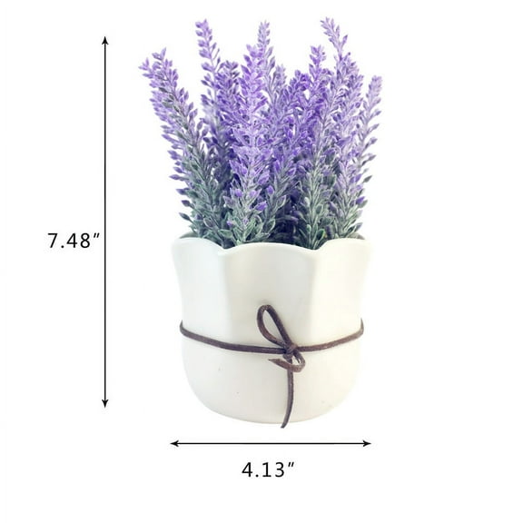 K-Cliffs 7.5 Inches Tall Lifelike Artificial Lavender Potted in White Ceramic Pot for Home Decor