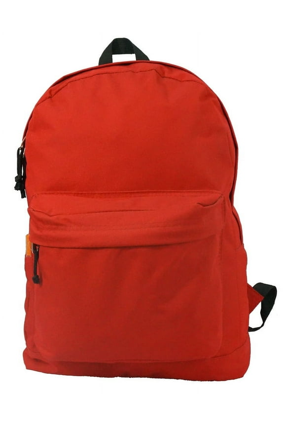 Basic 18 inch Classic Student Bookbag, Simple Travel Daypack with Curved Shoulder Straps Red