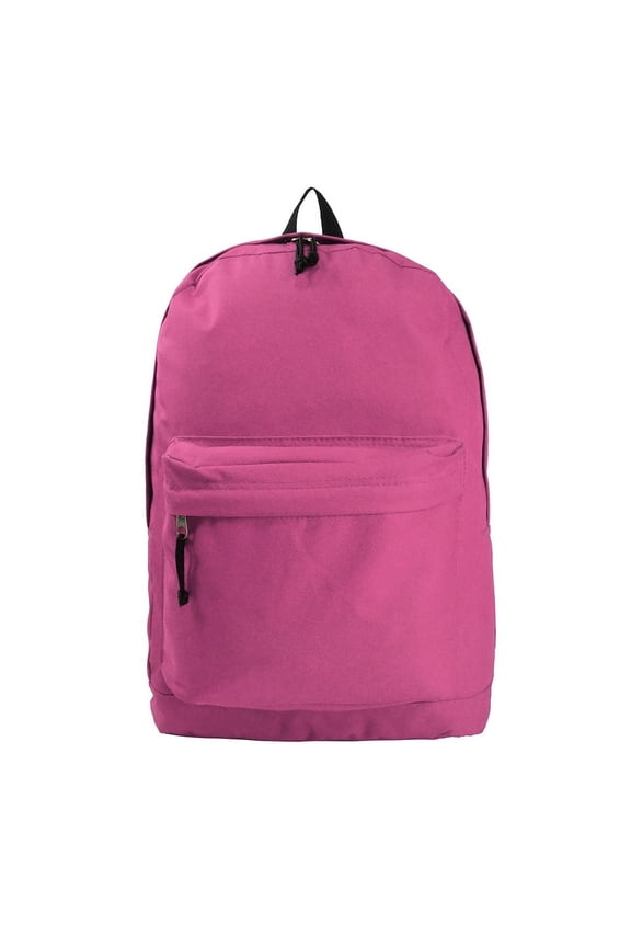Basic 18 inch School Backpack, Classic Simple Travel Daypack w/Curved Shoulder Straps- Hot Pink