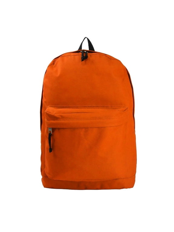 Basic 18 inch School Backpack Classic Student Bookbag Simple School Travel Daypack with Curved Shoulder Straps Orange