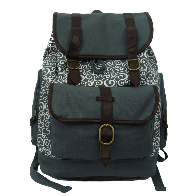 K Cliffs Canvas Laptop Bookbag Classic Backpack Vintage Daypack Printed Pattern College Student Schoolbag Fit 15 inch MacBook Chrome Book I pad Travel Bag Grey Swirl 18pcs Case Pack Walmart