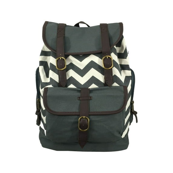 K-Cliffs Case of 18pcs Vintage 100% Canvas Student Schoolbag, Daypack, Travel Bag, Fits 15 inch Laptop MacBook Chrome Book Ipad. Pattern White Chevron