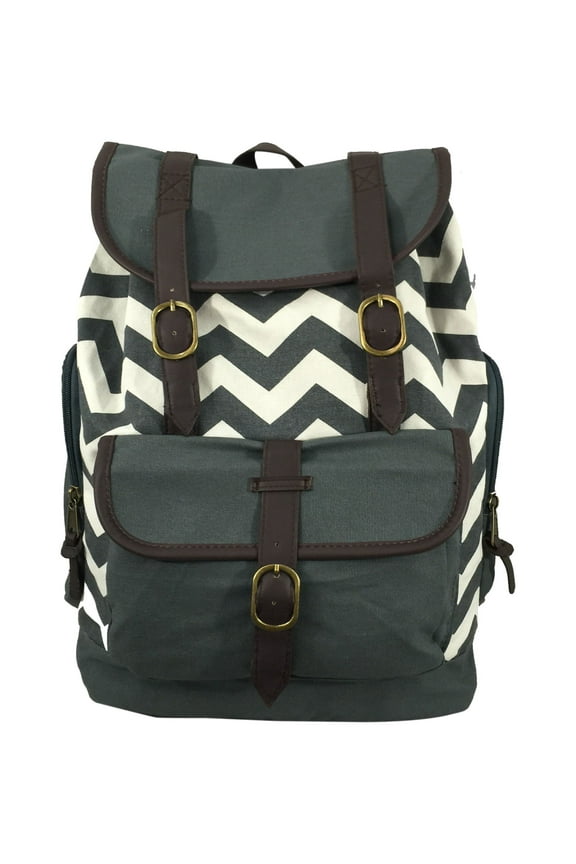 Case of 18pcs Vintage 100% Canvas Student Schoolbag, Daypack, Travel Bag, Fits 15 inch Laptop MacBook Chrome Book Ipad. Pattern White Chevron