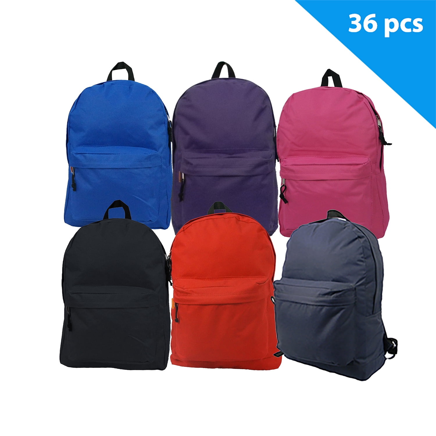 K-Cliffs Case 36pc Classic 18 inch Basic, Simple School Backpack, Casual Travel Daypack with Curved Shoulder Straps - 6 Assorted Colors