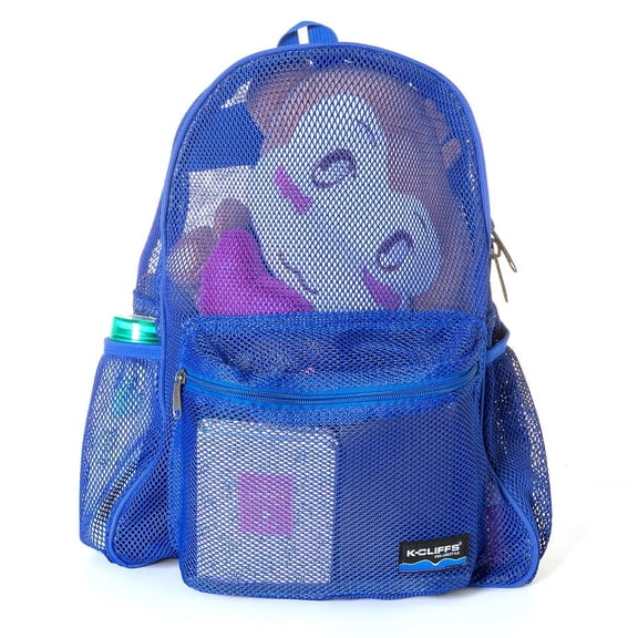 K-Cliffs Deluxe Mesh Backpack Heavy Duty Student Net Bookbag High Quality Simple Netting School Bag Durable Security See Through Daypack Royal Blue