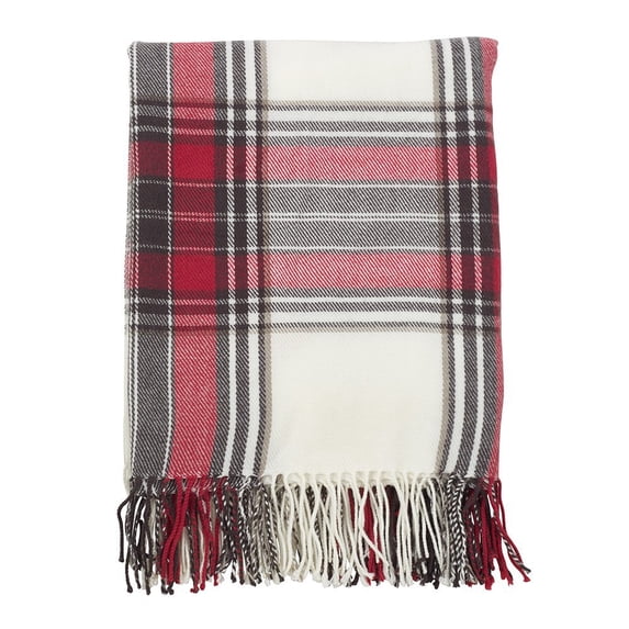 K-Cliffs - Classic Red Plaid Pattern Tassel Trim Throw Blanket 50 x 60 Inch