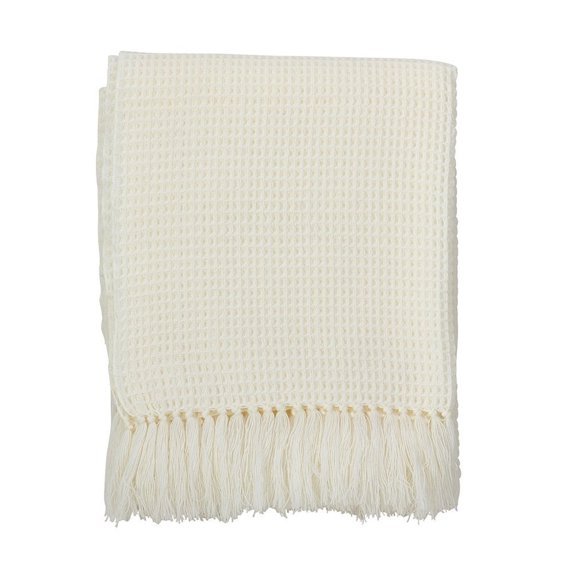 K-Cliffs - Classic Waffle Weave Tassel Trim Throw - Ivory - 50"x60"