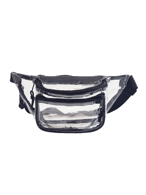 Clear Anti-Theft 3-Zipper PVC Fanny Pack with Black Trim for Music Festivals & Raves Unisex All Ages
