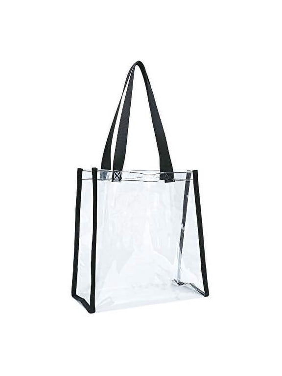 Clear PVC Stadium Approved Transparent tote Bag, Black Trim, Unisex, 12"L x 12"H x 6"W