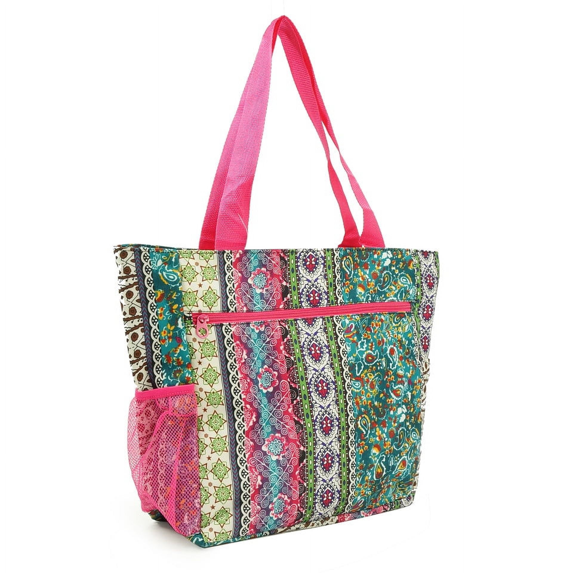 K-Cliffs Cute Large BOHO Pink Print Patterned Tote Bag w/ Liner