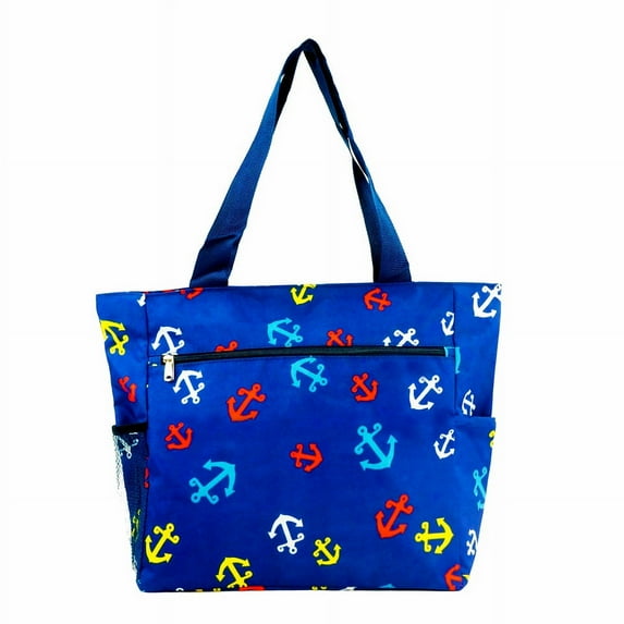K-Cliffs Cute Large Sailor Anchor Print Patterned Tote Bag w/ Liner for the Beach, Groceries, School, Casual, Travel