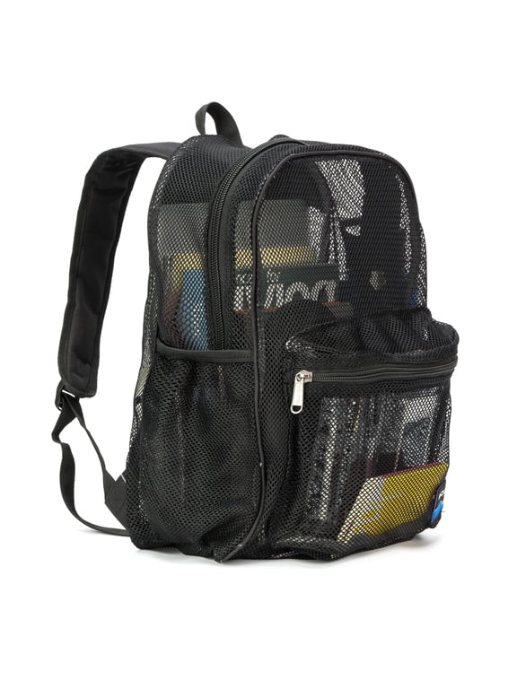 Transparent Mesh Backpack Heavy Duty Student Net Bookbag Durable Security See-Through School Bag, Black