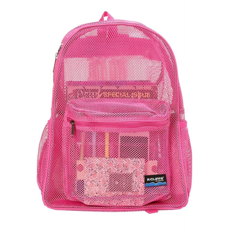 K-cliffs Mesh Backpack Heavy Duty Student Net Bookbag Quality Simple Netting School Bag Security See Through Daypack Hot Pink, Adult Unisex, Size: One