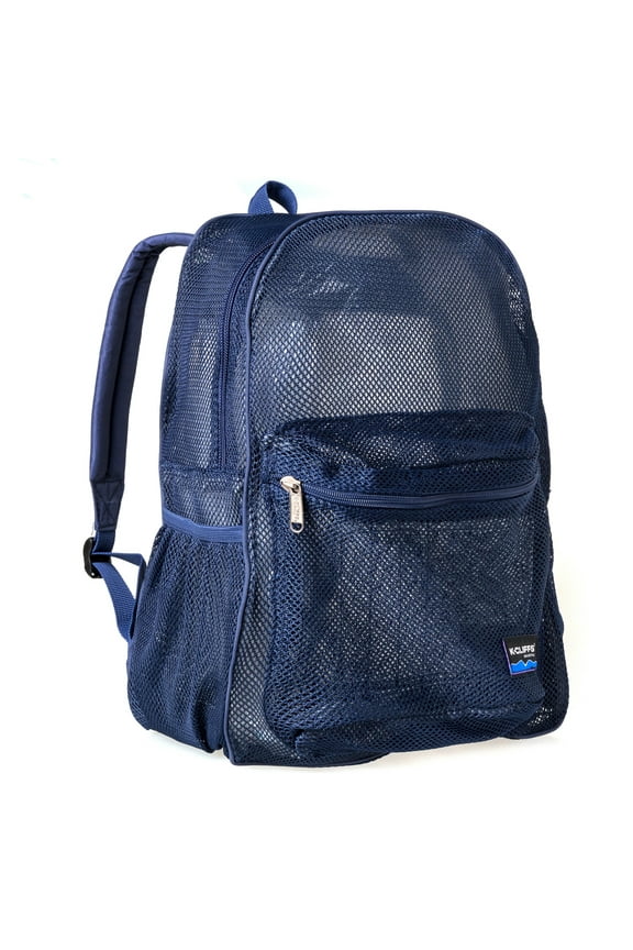 Deluxe Mesh Backpack Heavy Duty Student Net Bookbag High Quality Simple Netting School Bag Durable Security See Through Daypack Navy Blue