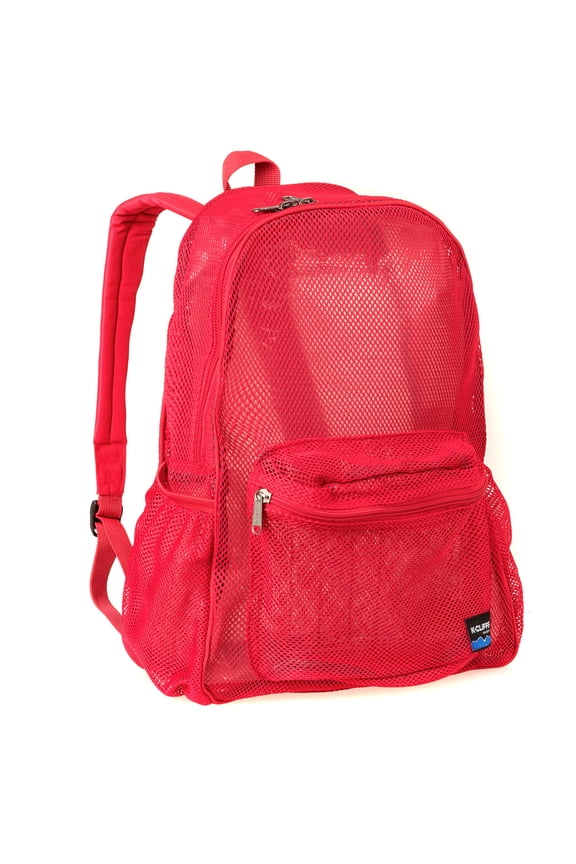 Deluxe Mesh Backpack Heavy Duty Student Net Bookbag High Quality Simple Netting School Bag Durable Security See Through Daypack Red