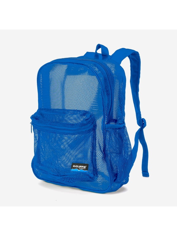 Transparent Durable Mesh Backpack, Multi-Compartment Student Bookbag with Zipper Closure, Royal Blue