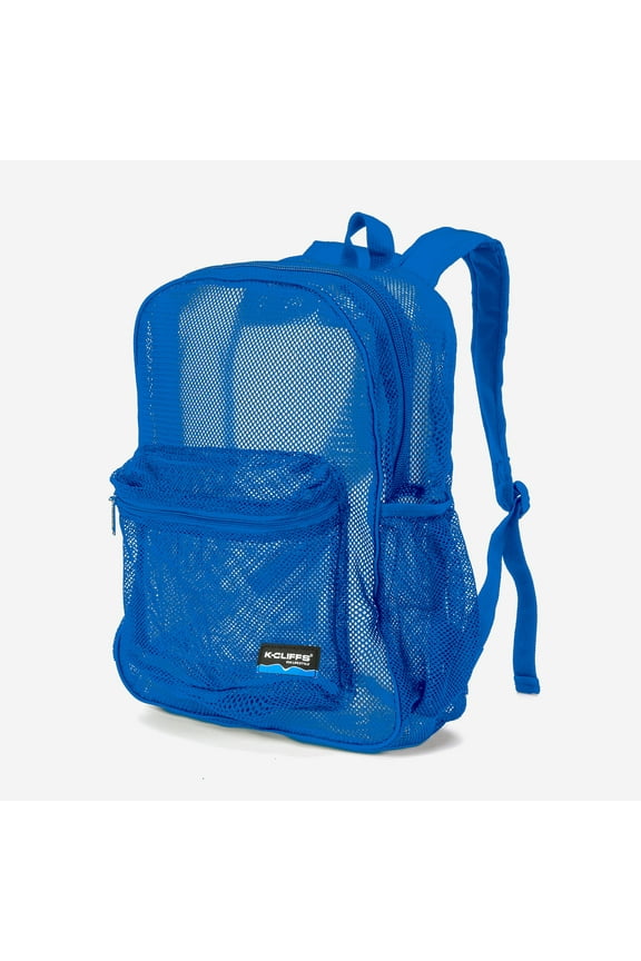 Transparent Durable Mesh Backpack, Multi-Compartment Student Bookbag with Zipper Closure, Royal Blue