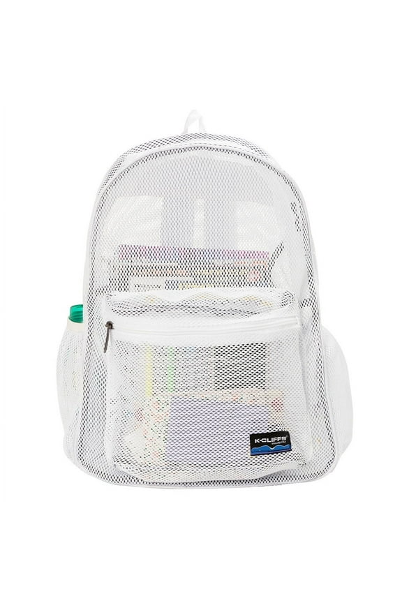 Deluxe Mesh Backpack Heavy Duty Student Net Bookbag High Quality Simple Netting School Bag Durable Security See Through Daypack White