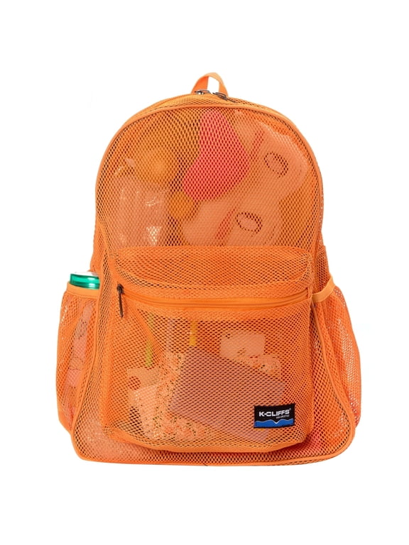 Deluxe Mesh Backpack High Quality Basic Net Student Bookbag Durable Simple Travel School Bag Orange
