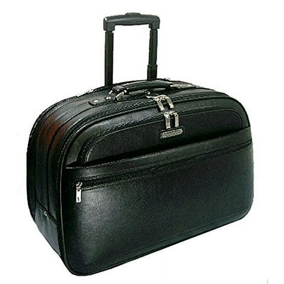 K-Cliffs Genuine Leather 40" Rolling Briefcase Travel Luggage 15 Laptop Bag, Black Unisex, Adults, Dimension: 13.75" H x 21" W x 10" D,