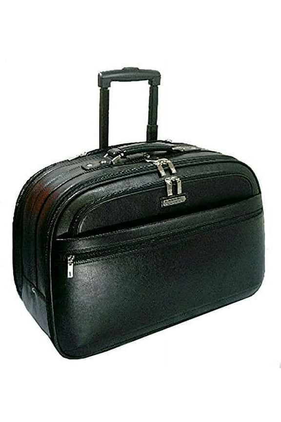 Genuine Leather 40" Rolling Briefcase Travel Luggage 15 Laptop Bag, Black Unisex, Adults, Dimension: 13.75" H x 21" W x 10" D,