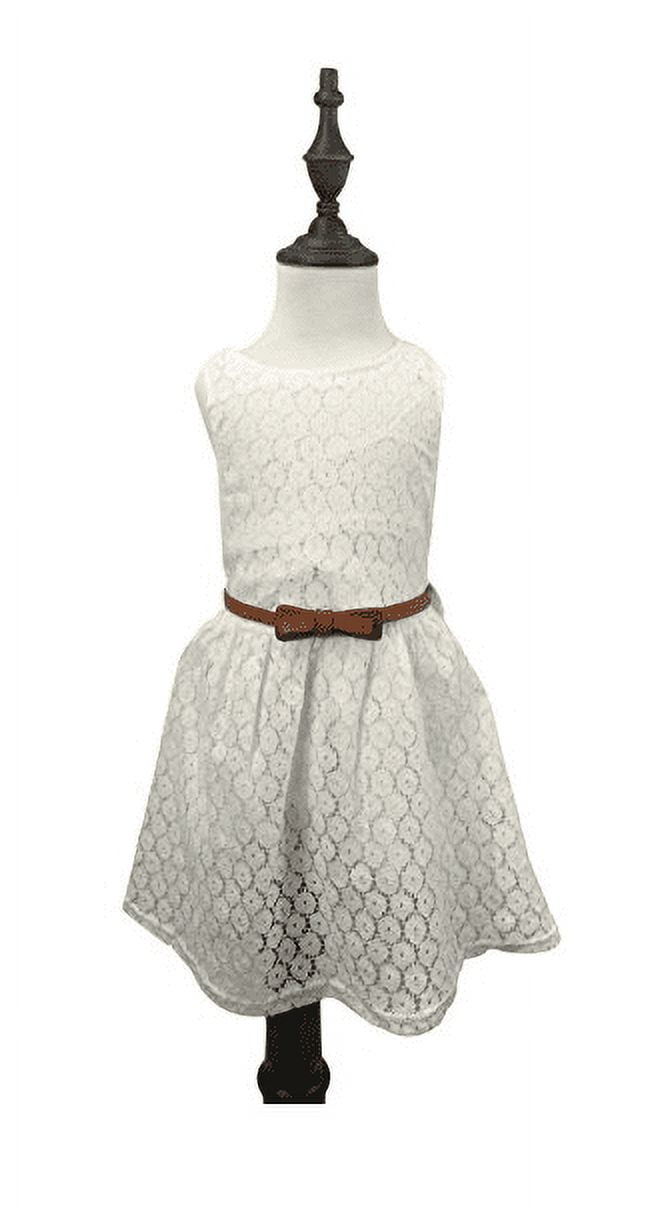 K-Cliffs Girl Sleeveless Lace Dress Lace Skirt with Belt, White 110
