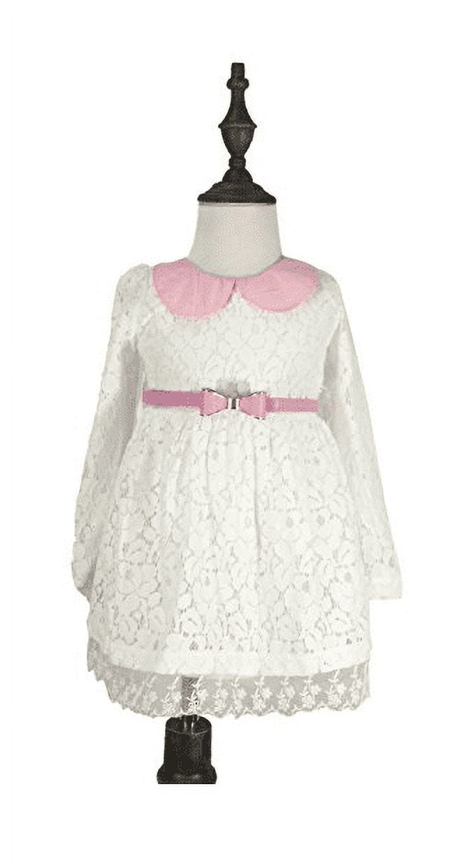 K-Cliffs Girls Long Sleeve Lace Dress Lace Skirt with Brown Belt, White 110  - Walmart.com