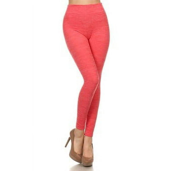 K-Cliffs Heather Color Fleece Leggings [Athleisure Pants], One Size Fits Most, Coral, Women