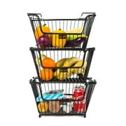 K-Cliffs Heavy Duty 3 Metal Storage Stackable Baskets for Office Craft Room Kitchen Pantry Office Garage Market Grocery Store Display, 3pcs Pack, Black