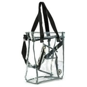 K-Cliffs Heavy Duty Clear Tote Bag, See Through Messenger Bag, Durable 0.5mm Vinyl, Transparent Work Bag, School Bookbag w/ Cell Phone Pouch, & Pencil / Makeup Case, Black